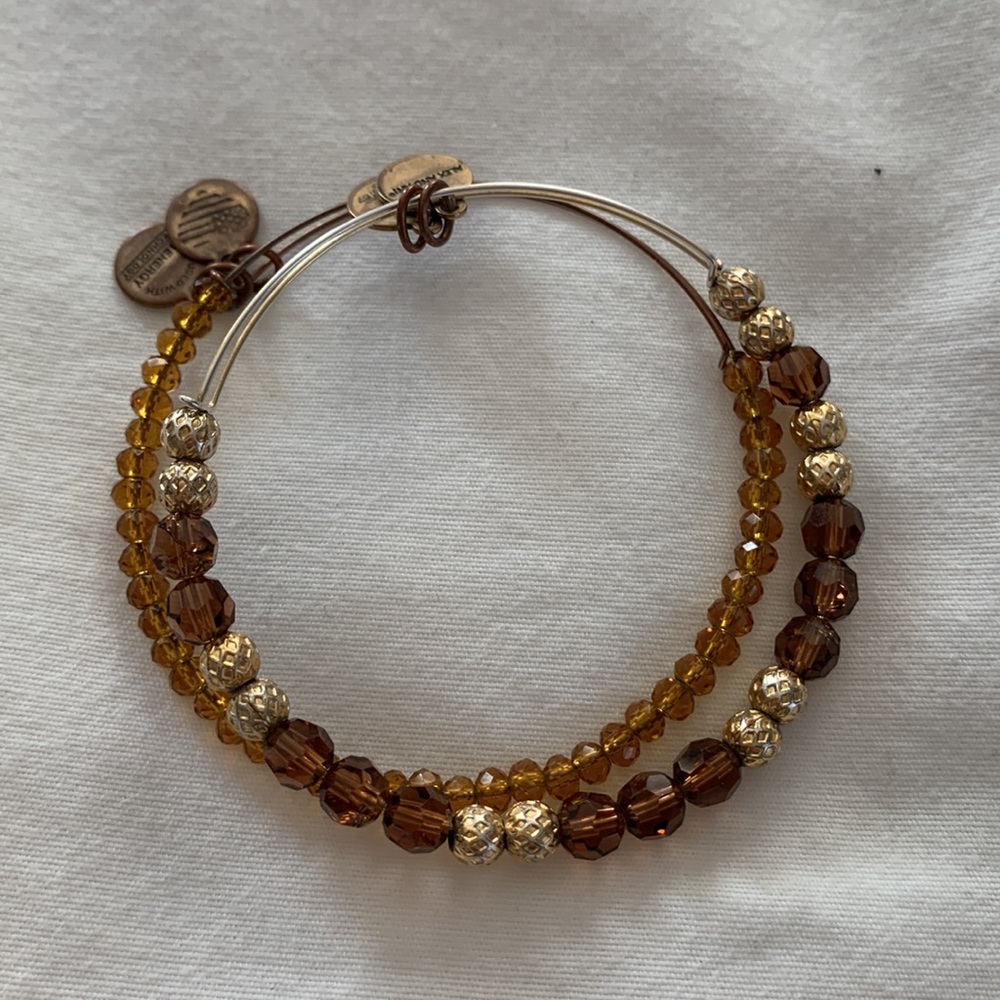 Alex and Ani Gold and Brown Beaded Bracelet